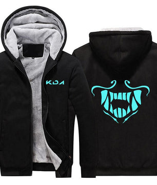 Akali The Rogue Assassin Hero Heroine Mouth Mask Pattern Hoodies Zip Up Black Polyester Fleece Sweatshirts Coats - Lusy Store