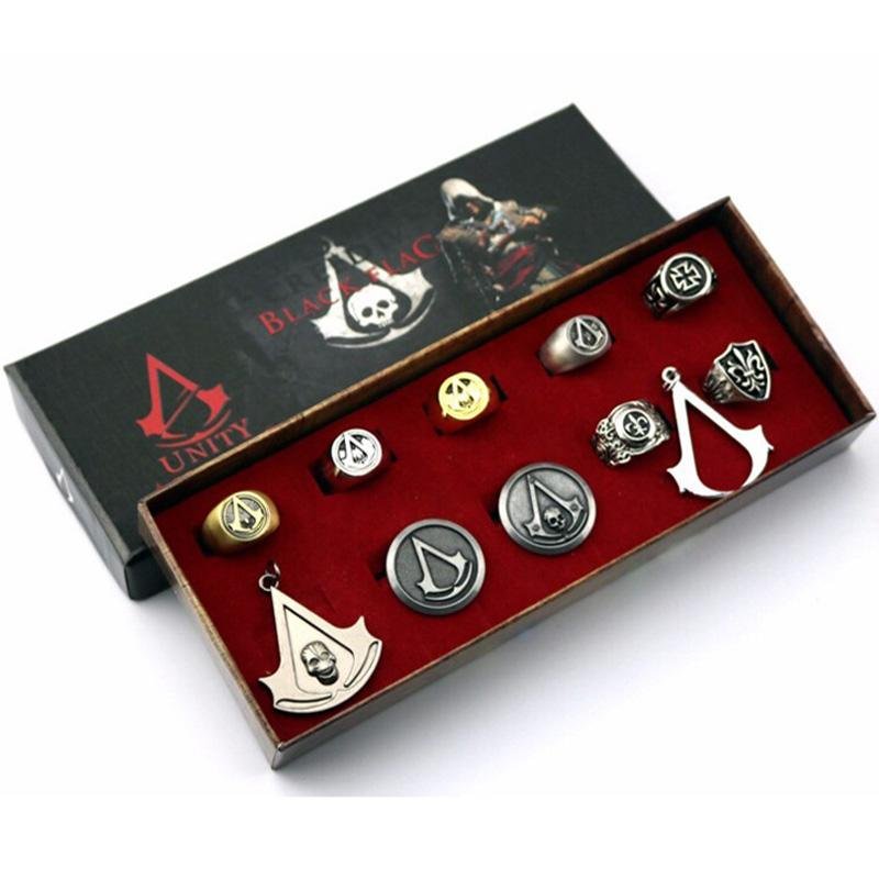 Animation Assassins Creed Necklace Set Black Flag Rings Necklace Boxed figures - Lusy Store