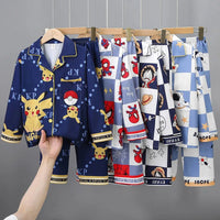 Anime Pajamas Set Long-Sleeved Cartoon Spring and Autumn Boy Sleepwear Suit Student Kids Clothes Gift - Lusy Store LLC