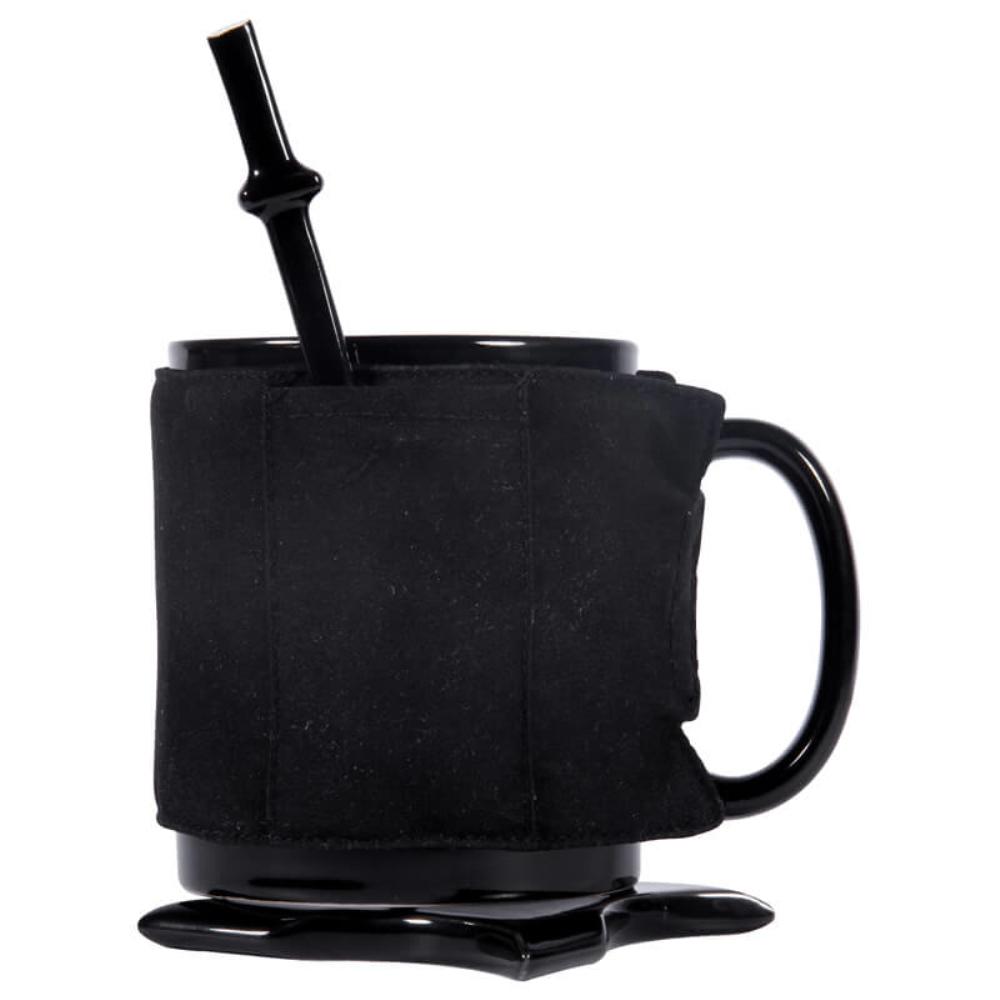 Assassinate Caffeine Cravings Ninja Mug Black Mask Ceramic Mug with Spoon Sword and Shuriken Coaster - Lusy Store