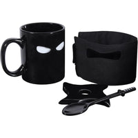 Assassinate Caffeine Cravings Ninja Mug Black Mask Ceramic Mug with Spoon Sword and Shuriken Coaster - Lusy Store