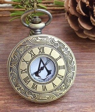 Assassin's Creed Quartz Engraved Fob Retro Pendant Pocket Watch Chain - Lusy Store