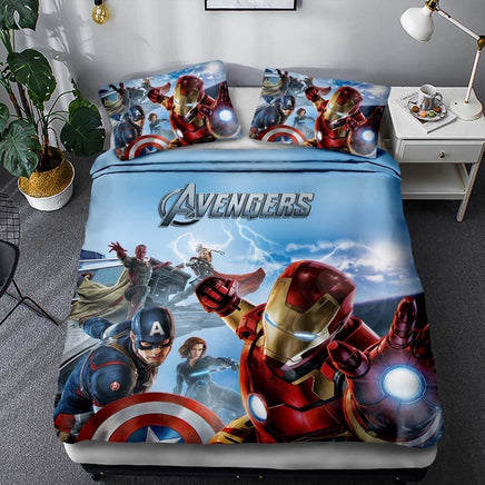 Avenger Bedding 3D Printed Luxury Bed Linen Unique Bed Room For Kids Sky blue