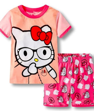 Baby Kids Pajamas Sets Summer Children Short Sleeve Cotton Hello Kitty 8044 - Lusy Store
