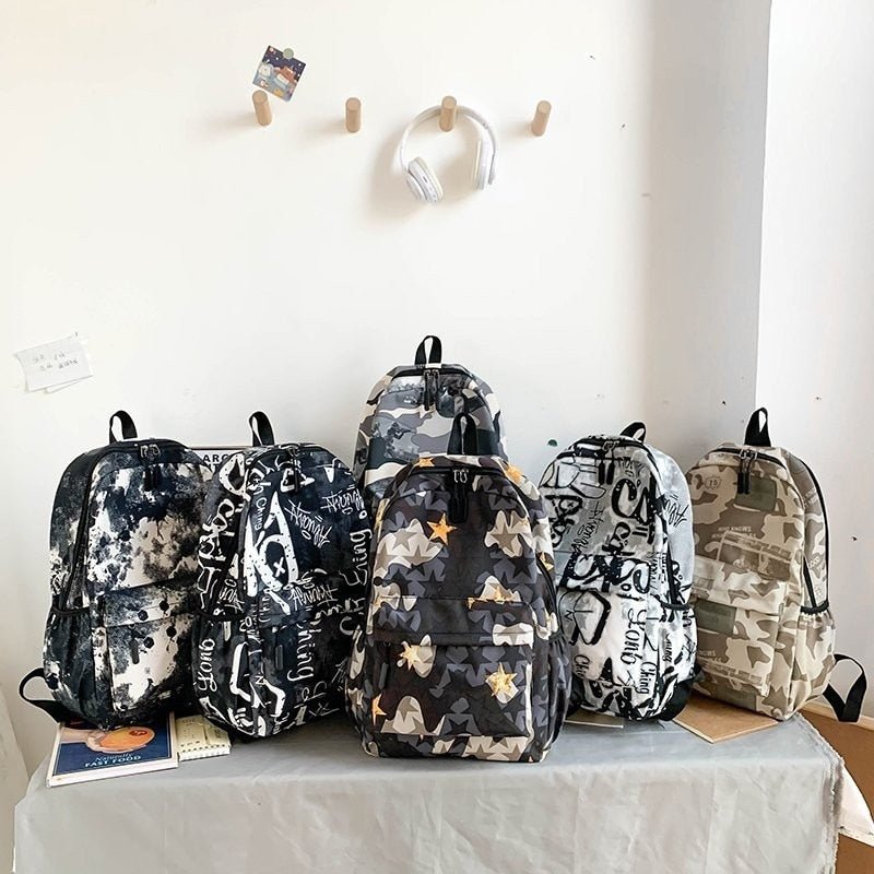 Backpacks For School Cool Backpack Teenager Boys Camouflage Text Student Book Bag B112 - Lusy Store