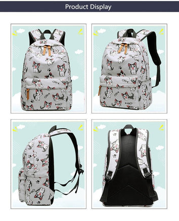 Backpacks For School Cute Cat For Teenage Girls Animal Print Canvas B126