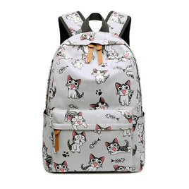 Backpacks For School Cute Cat For Teenage Girls Animal Print Canvas B126 Grey China