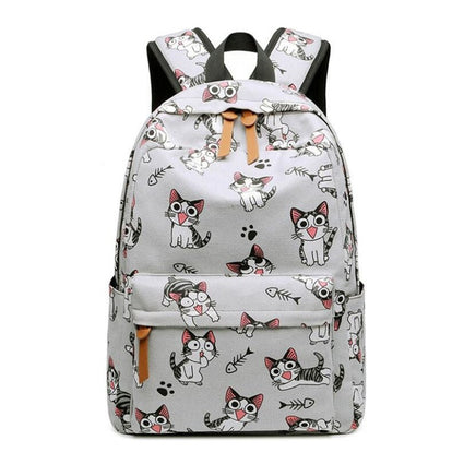 Backpacks For School Cute Cat For Teenage Girls Animal Print Canvas B126 Grey China