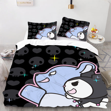 Badtz Maru Hello Kitty Bed Set Cotton Sanrios Cute Bed Sheets Cartoon Bed Comforters Black Bed Cover Set LS22797 - Lusy Store