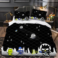 Badtz Maru Hello Kitty Bed Set Cotton Sanrios Cute Bed Sheets Cartoon Bed Comforters Black Bed Cover Set LS22802 Quilted