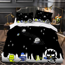Badtz Maru Hello Kitty Bed Set Cotton Sanrios Cute Bed Sheets Cartoon Bed Comforters Black Bed Cover Set LS22802 - Lusy Store