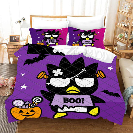 Badtz Maru Hello Kitty Bed Set Cotton Sanrios Cute Bed Sheets Cartoon Bed Comforters Purple Halloween Bed Cover Set LS22794 - Lusy Store