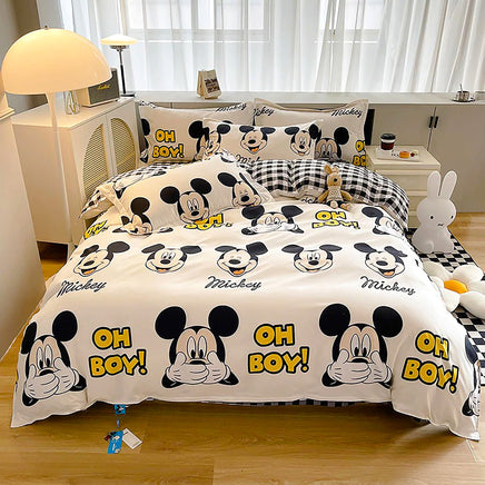 Mickey Mouse Bed Sheet Duvet Cover Bed Sheet Pillowcases D594 White