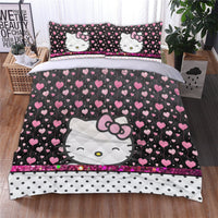 Black Hello Kitty Bedding Duvet Cover Quilted Pillowcase Bedspread - Lusy Store LLC