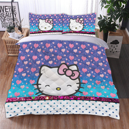 Black Hello Kitty Bedding Duvet Cover Quilted Pillowcase Bedspread - Lusy Store LLC