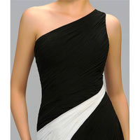 Black Prom Dress Floor-Length Sleeveless Black & White Contrast Color One Shoulder Pleats Chiffon Evening Dress D422 - Lusy Store