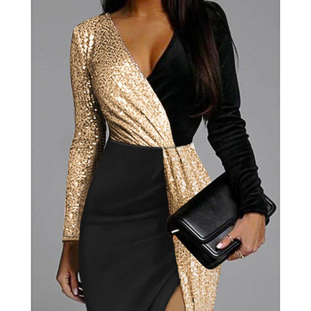 Black Prom Dress Luxury High Waist Party Evening Elegant Black Gold Sequins Patchwork D420 Black Golden