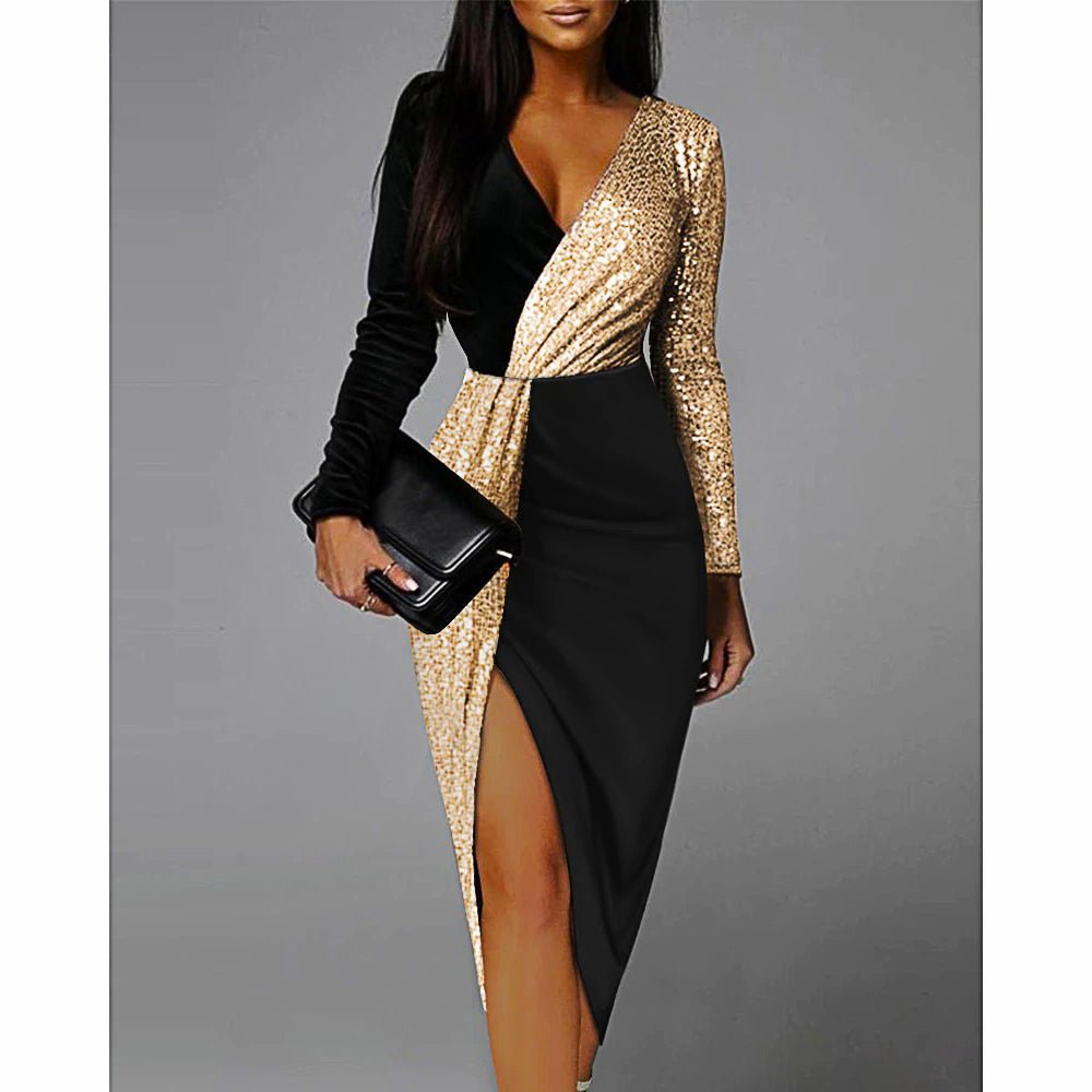 Black Prom Dress Luxury High Waist Party Evening Elegant Black Gold Se|  Lusy Store Llc
