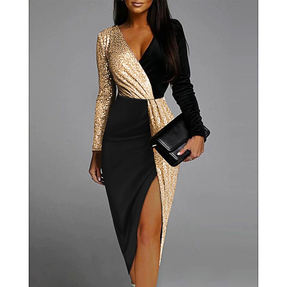 Black Prom Dress Luxury High Waist Party Evening Elegant Black Gold Se|  Lusy Store Llc