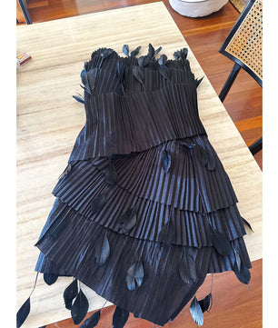 Black Prom Dress Sleeveless Short Mini Length Party Gowns Feathers Pleated Celebrity Party Dress D421 - Lusy Store