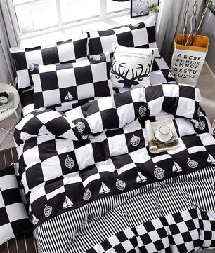 Black White Plaid Brief Pattern Bedding Sets Duvet Cover Bed Sheet Kids Bedding Sets Twin/Full/Queen/King Size - Lusy Store