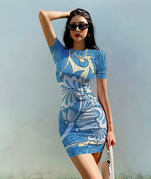 Bodycon Dresses Floral Leaves Bohemian O Neck Retro Mini Dress Female D505 - Lusy Store