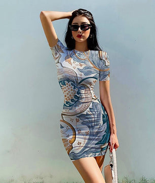 Bodycon Dresses Floral Leaves Bohemian O Neck Retro Mini Dress Female D505 - Lusy Store