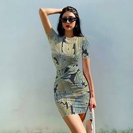 Bodycon Dresses Floral Leaves Bohemian O Neck Retro Mini Dress Female D505 - Lusy Store