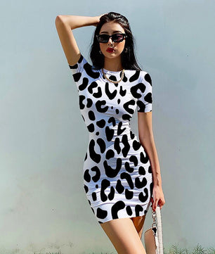 Bodycon Dresses Leopard Women Streetwear Party Festiva Outfit O Neck D504 - Lusy Store