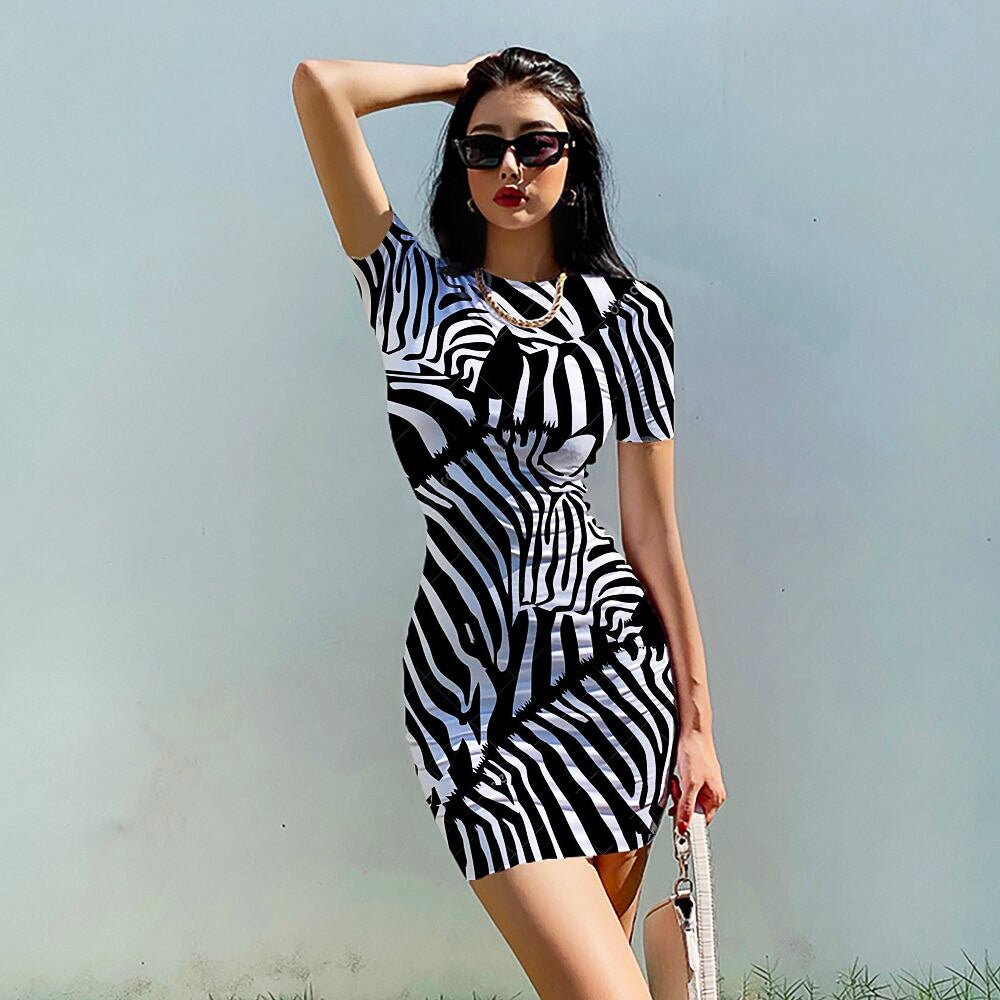 Bodycon Dresses Leopard Women Streetwear Party Festiva Outfit O Neck D504 - Lusy Store