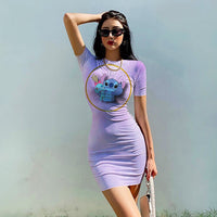 Bodycon Dresses Love Stitch Dress Tunic Crew Neck Casual D502 - Lusy Store