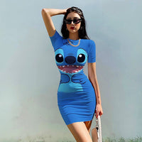 Bodycon Dresses Love Stitch Dress Tunic Crew Neck Casual D502 - Lusy Store
