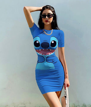 Bodycon Dresses Love Stitch Dress Tunic Crew Neck Casual D502 - Lusy Store