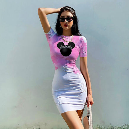 Bodycon Dresses Minnie Mickey Mouse – Sleeveless O-Neck Bandage Dress S-5XL White & Pink