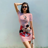 Bodycon Dresses Minnie Mickey Mouse – Sleeveless O-Neck Bandage Dress S-5XL Pink