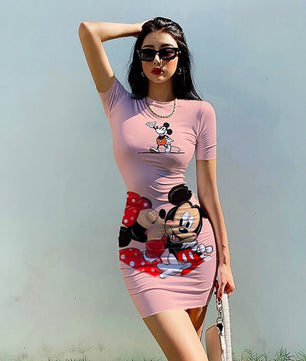 Bodycon Dresses Minnie Mickey Mouse Women Lady Girls Bandage O-Neck Sleeveless D503 - Lusy Store