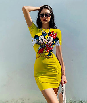 Bodycon Dresses Minnie Mickey Mouse Women Lady Girls Bandage O-Neck Sleeveless D503 - Lusy Store