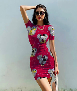 Bodycon Dresses Minnie Mickey Mouse Women Lady Girls Bandage O-Neck Sleeveless D503 - Lusy Store