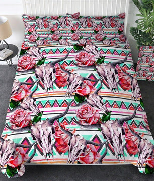 Boho Bedding Sets Tribal Horns Flowers Duvet Cover Rustic Bedclothes Skull Black Gothic Home Textiles - Lusy Store