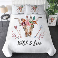 Boho Bedding Sets Tribal Horns Flowers Duvet Cover Rustic Bedclothes Skull Black Gothic Home Textiles - Lusy Store