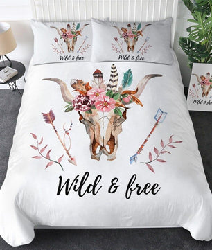 Boho Bedding Sets Tribal Horns Flowers Duvet Cover Rustic Bedclothes Skull Black Gothic Home Textiles - Lusy Store