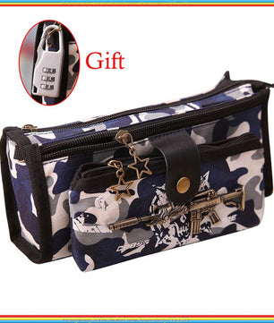 Boy Camouflage Canvas Cute Pencil case School Minecraft with Code Lock - Lusy Store