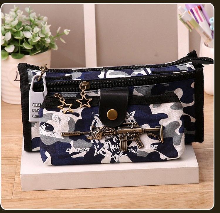 Boy Camouflage Canvas Cute Pencil case School Minecraft with Code Lock - Lusy Store