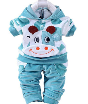Boys Baby Girls Clothing Set Velvet Newborn Clothes Suit Kids Cartroon Cow Hello Kitty Hooded Toddler - Lusy Store