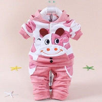 Boys Baby Girls Clothing Set Velvet Sport Newborn Clothes Suit Cow Hello Kitty Long Sleeve Hot pink