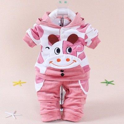 Boys Baby Girls Clothing Set Velvet Sport Newborn Clothes Suit Cow Hello Kitty Long Sleeve Hot pink