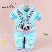 Boys Baby Girls Clothing Set Velvet Sport Newborn Clothes Suit Cow Hello Kitty Long Sleeve Sky blue