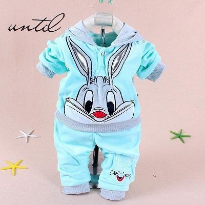 Boys Baby Girls Clothing Set Velvet Sport Newborn Clothes Suit Cow Hello Kitty Long Sleeve Sky blue