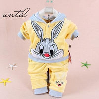 Boys Baby Girls Clothing Set Velvet Sport Newborn Clothes Suit Cow Hello Kitty Long Sleeve Rabbit yellow