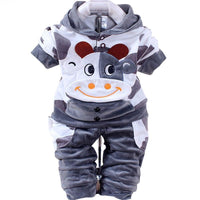 Boys Baby Girls Clothing Set Velvet Sport Newborn Clothes Suit Cow Hello Kitty Long Sleeve